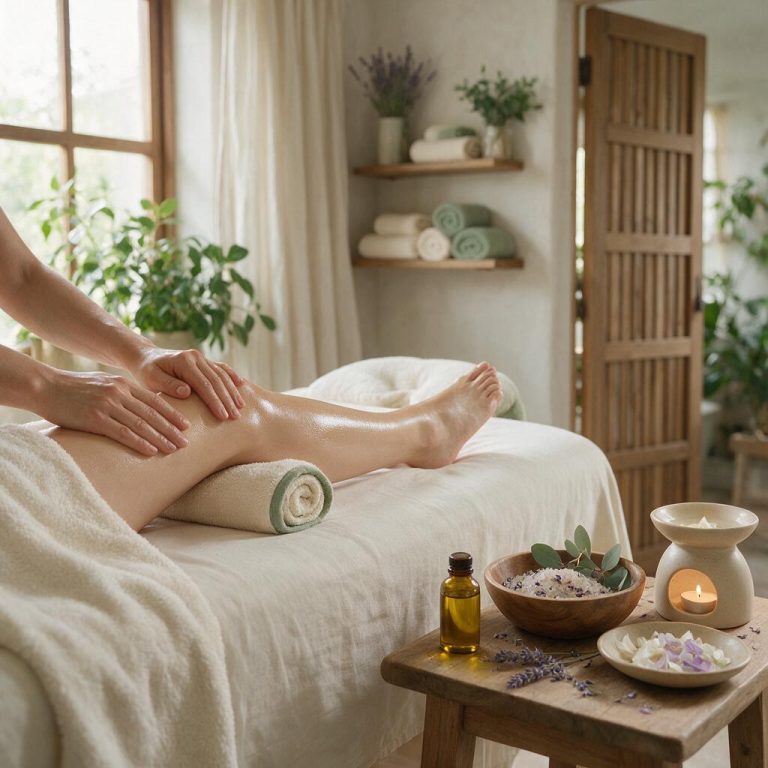 Masaje manual de piernas en un ambiente relajante